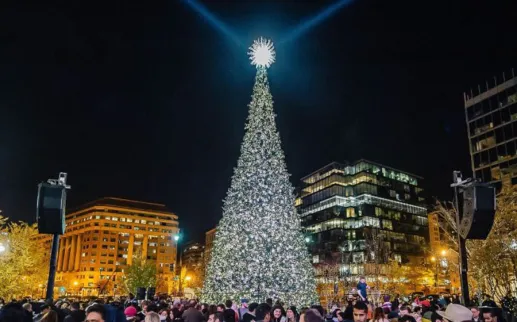 Crowd around the Holiday Tree Lighting ceremony at CityCenterDC
