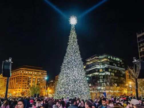 Crowd around the Holiday Tree Lighting ceremony at CityCenterDC